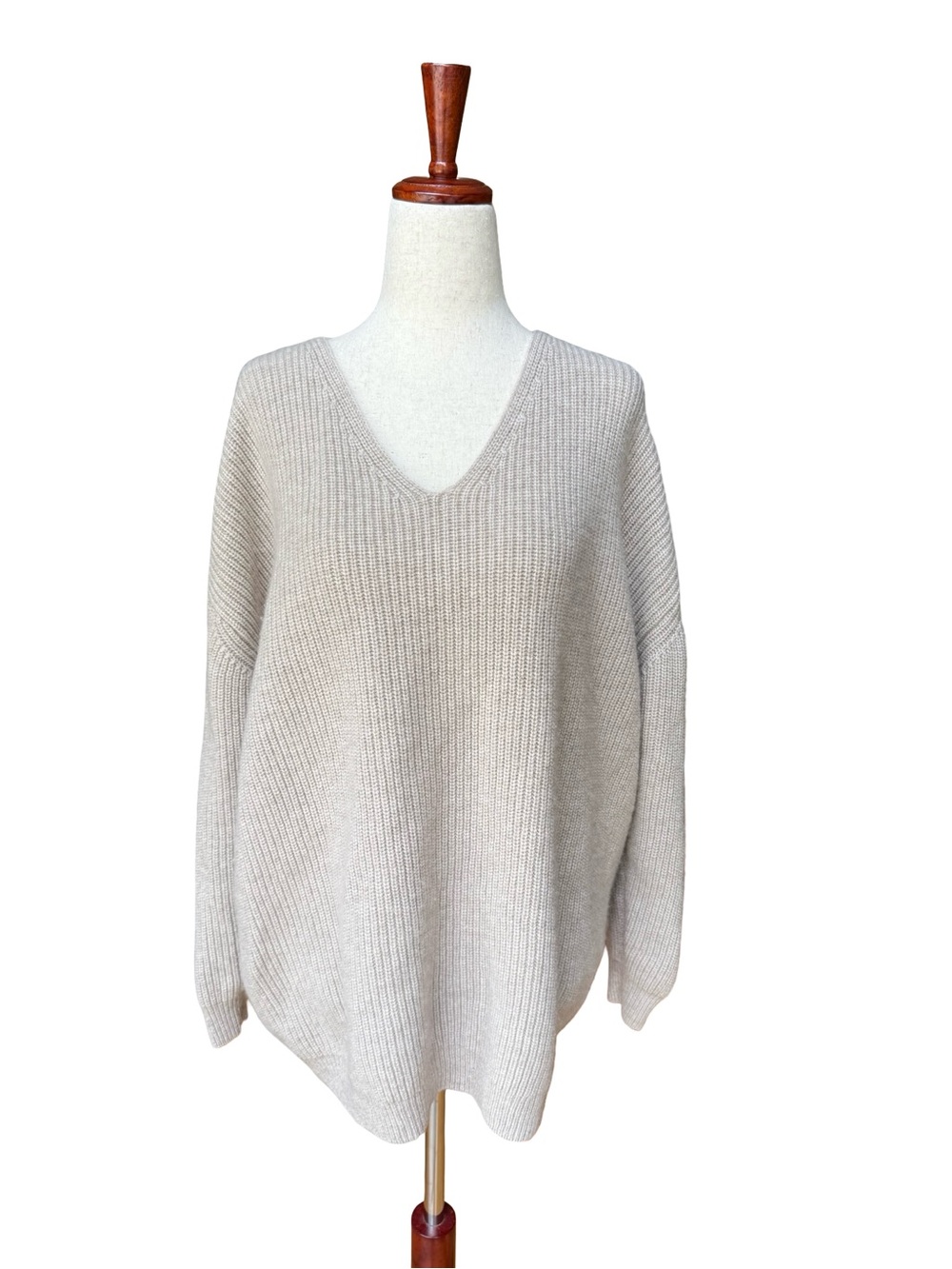 Jenni Kayne Cabin Wool Cashmere Oatmeal V-Neck Oversized Women’s Sweater